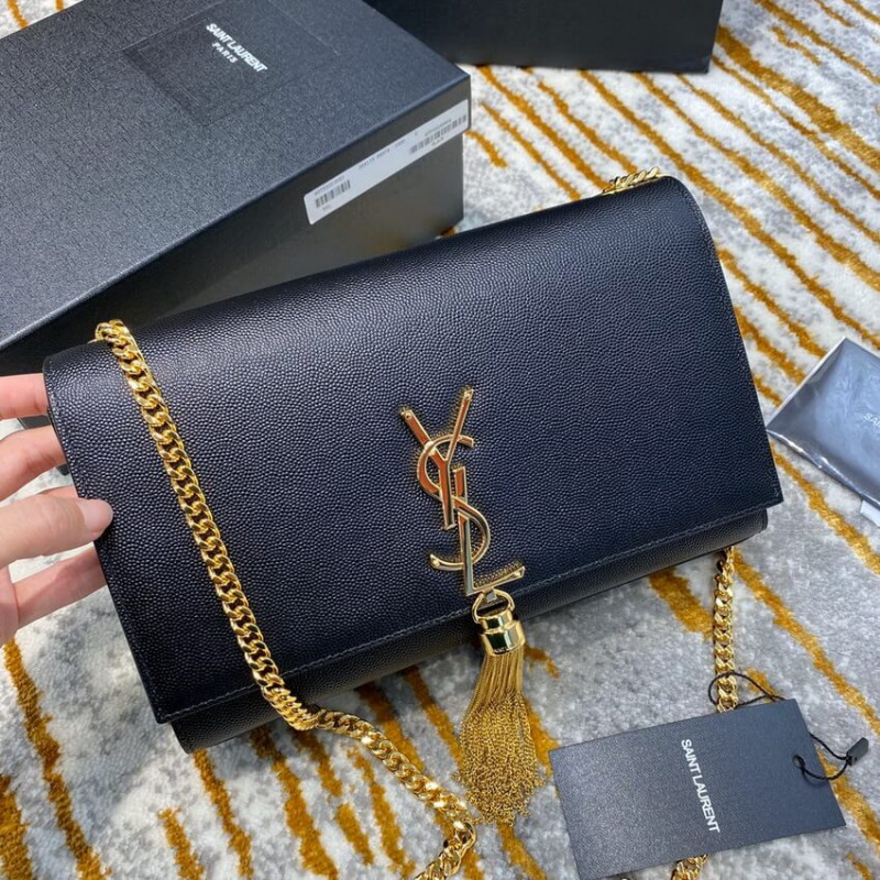 YSL Saint Laurent Kate Medium With Tassel In Grain De Poudre Leather 354119 Black Easybags55752